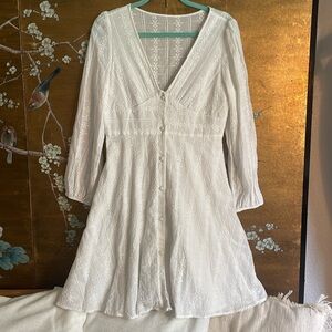Doen style White, eyelet, button down, A line dress, size S, 4/6.